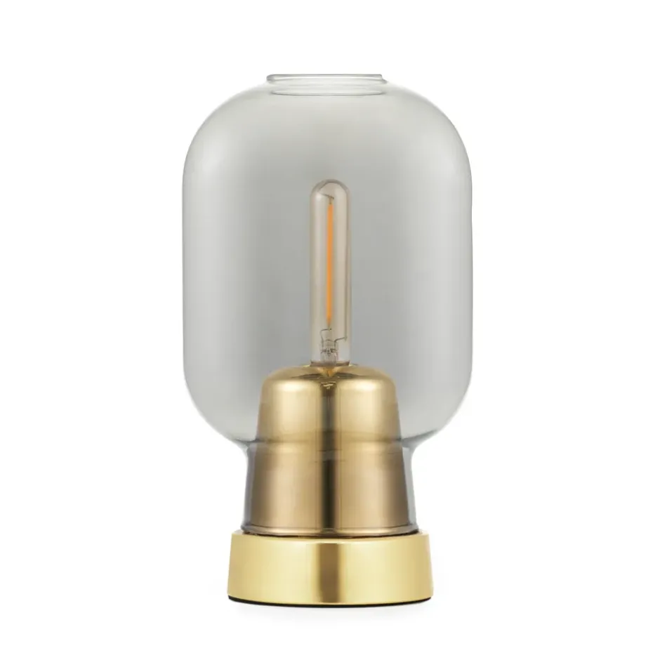 Amp bordslampa, grå-mässing