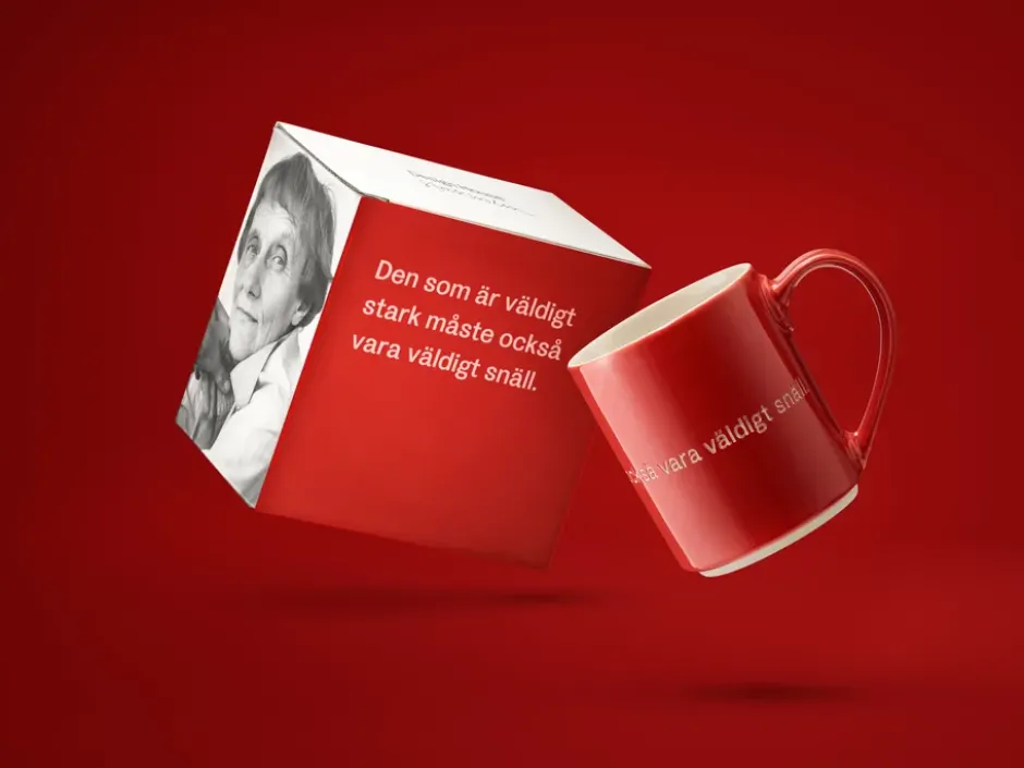 Astrid Lindgren mugg, den som är väldigt stark, svensk text