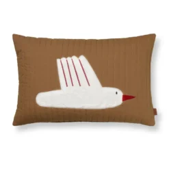 Bird quiltad kudde 60x40 cm, Sugar kelp (brun)