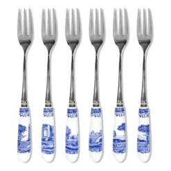 Blue Italian dessertgaffel 6-pack, Keramik-rostfritt stål