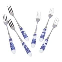 Blue Italian dessertgaffel 6-pack, Keramik-rostfritt stål