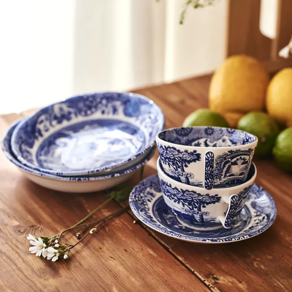 Blue Italian frukostkopp med fat, 28 cl