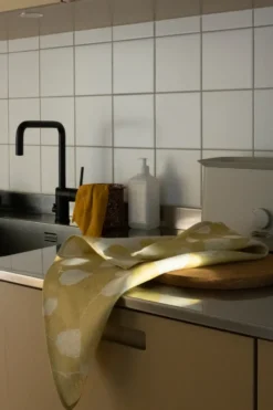 Bouquet kökshandduk 58x58 cm, Gul-vit