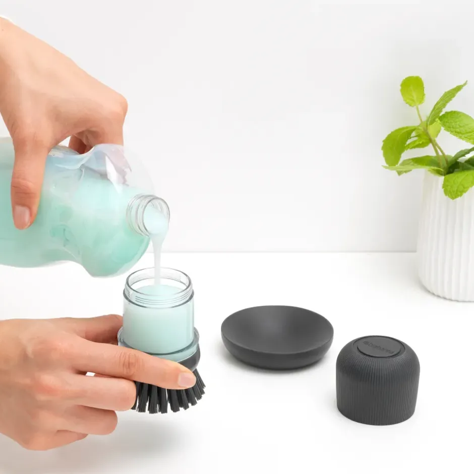 Brabantia diskmedelsbehållare med diskborste, Mörkgrå