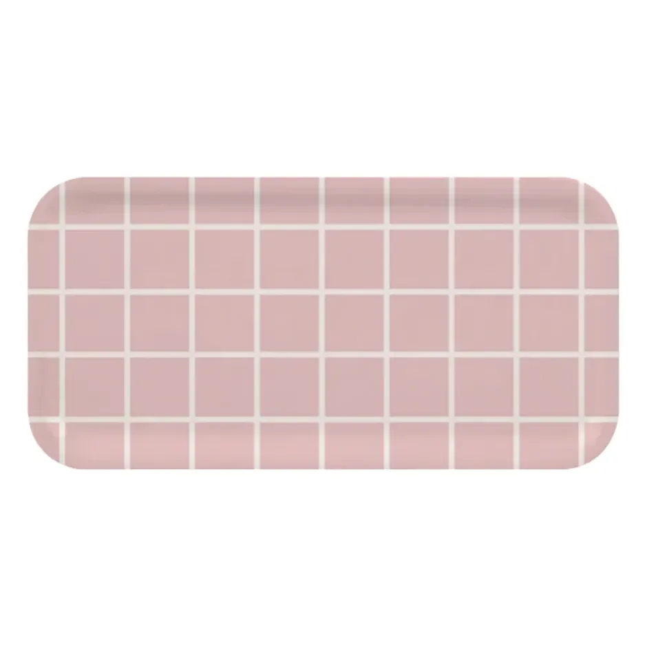 Checks & Stripes bricka 13x27 cm, Rosa-vit
