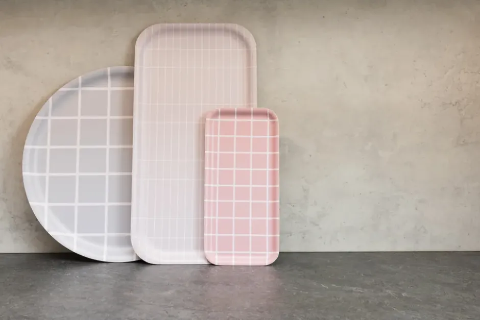 Checks & Stripes bricka 13x27 cm, Rosa-vit