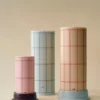 Column Candle blockljus large 25 cm, Light blue-blue grid check