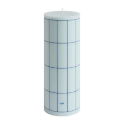 Column Candle blockljus large 25 cm, Light blue-blue grid check