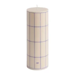 Column Candle blockljus medium 20 cm, Off white-blue grid check