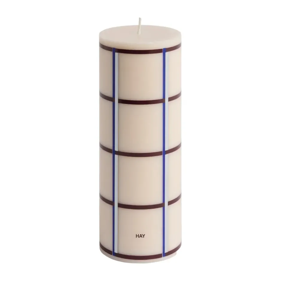 Column Candle blockljus medium 20 cm, Off white-bordeaux-blue-silver
