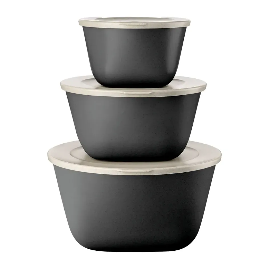Connect Stockholm skål+lock 3 delar biocirk plast, Nature ash grey