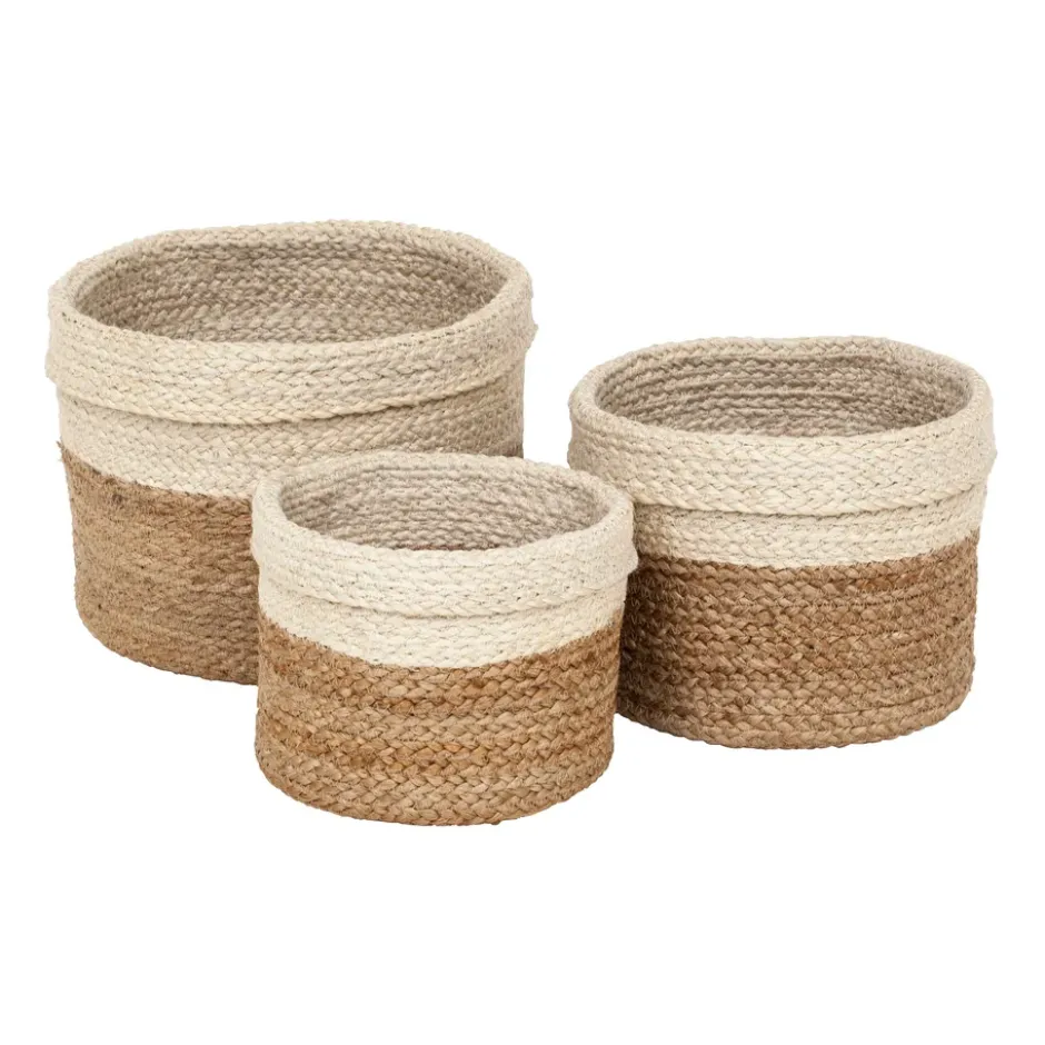 Flätad förvaringskorg 3-pack, Natur-vit