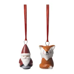 Fox & Santa dekorationshänge 2 delar, Röd-vit-brun