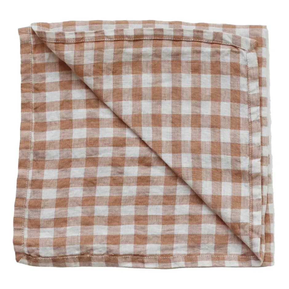 Gingham rutig linneservett 45x45 cm, Biscuit