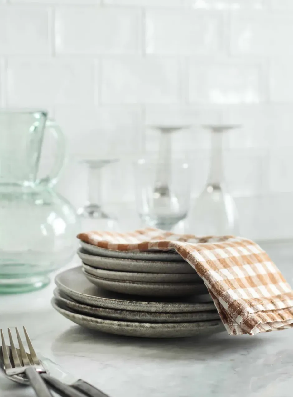 Gingham rutig linneservett 45x45 cm, Biscuit