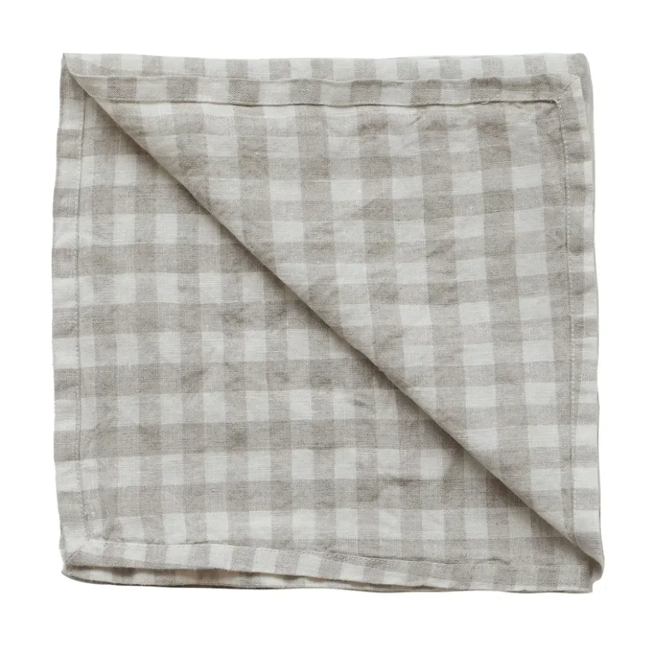 Gingham rutig linneservett 45x45 cm, Natural