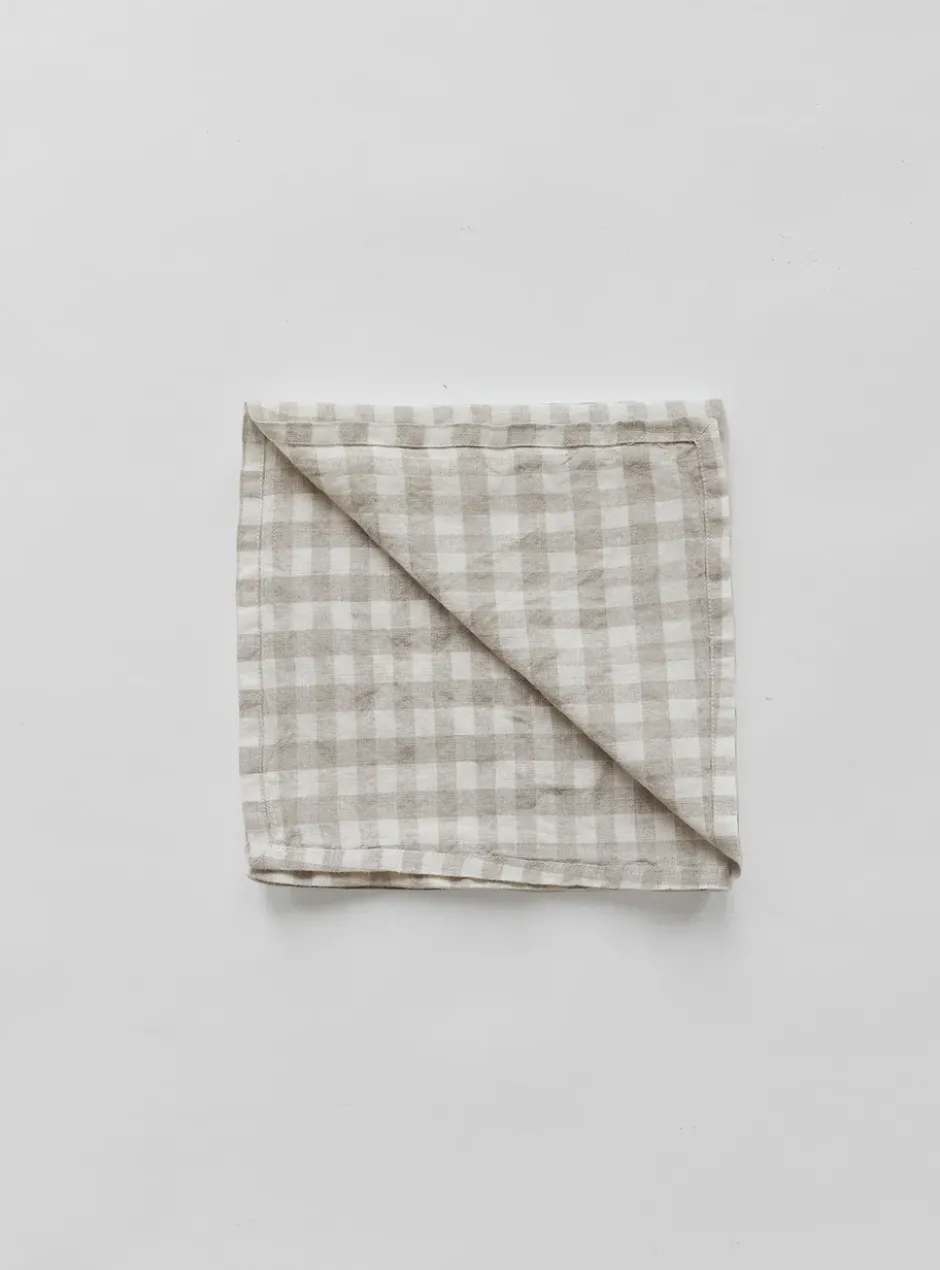 Gingham rutig linneservett 45x45 cm, Natural