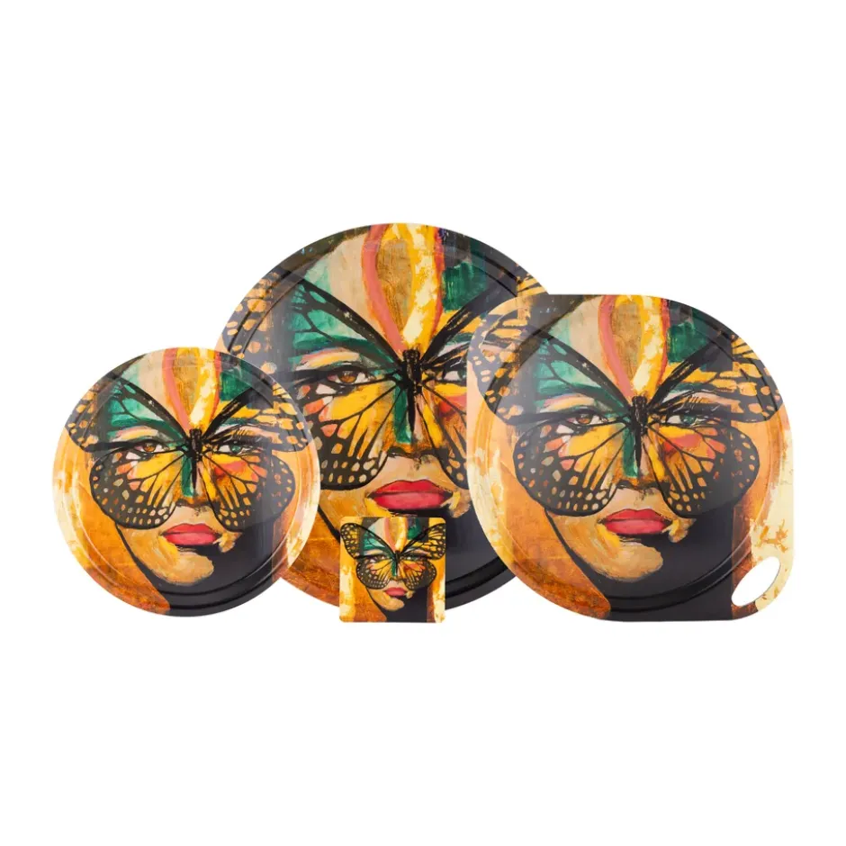Golden Butterfly bricka Ø46 cm, Orange-black