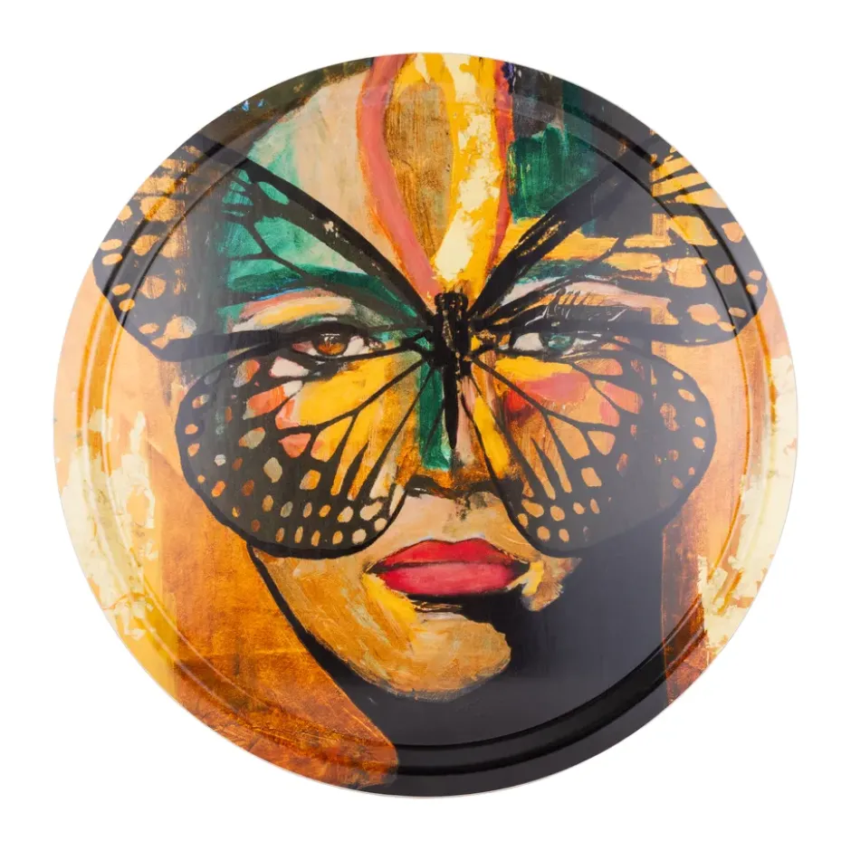 Golden Butterfly bricka Ø46 cm, Orange-black