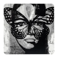 Golden Butterfly glasunderlägg 9x9 cm, Black-white