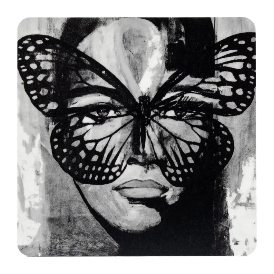 Golden Butterfly glasunderlägg 9x9 cm, Black-white
