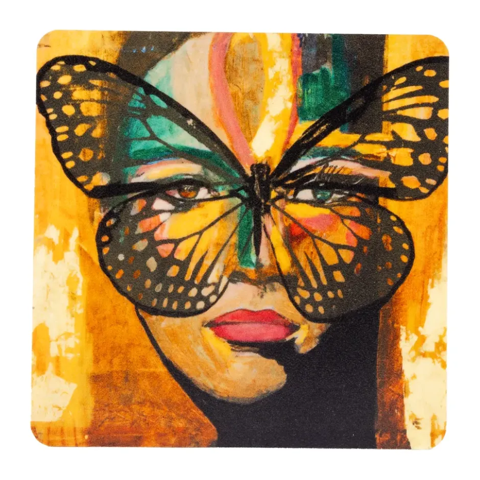 Golden Butterfly glasunderlägg 9x9 cm, Orange-black