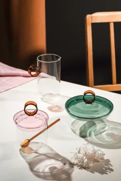 Loop sockerskål inkl sked Ø14 cm, Klar-pink-amber