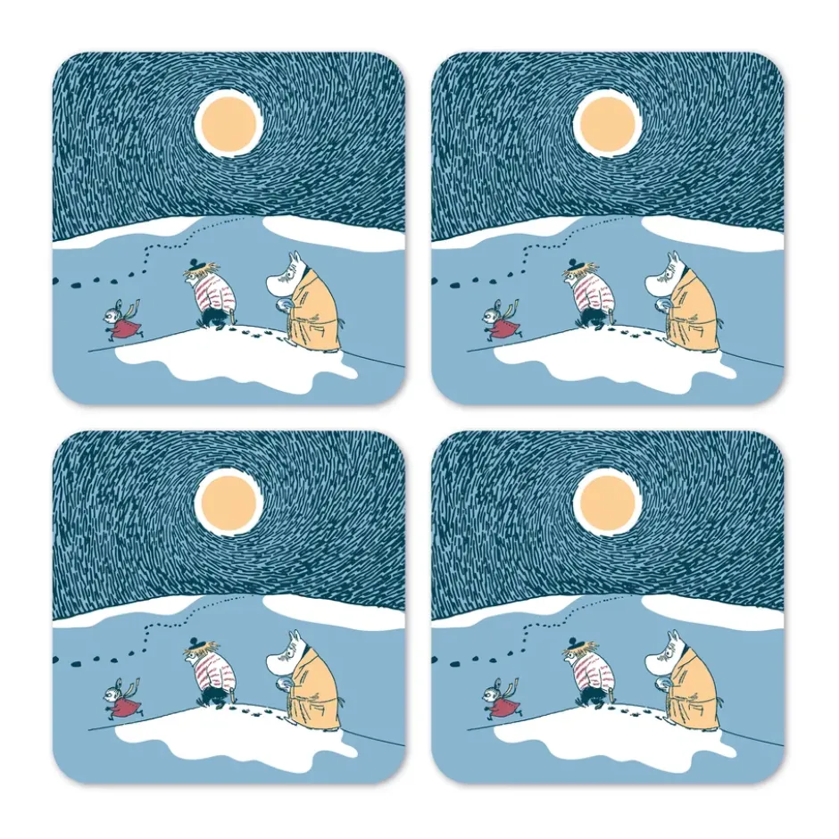 Månsken i snön glasunderlägg vinter 2021 4-pack, 9x9 cm