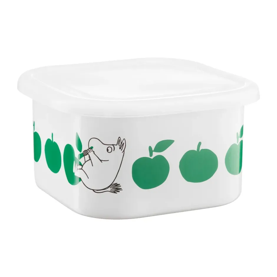 Mumin emaljburk med lock 1,5 L, Joyfull Apples-grön