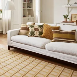 Mysore ullmatta, Off White-Masala Yellow-Yellow, 230x320 cm