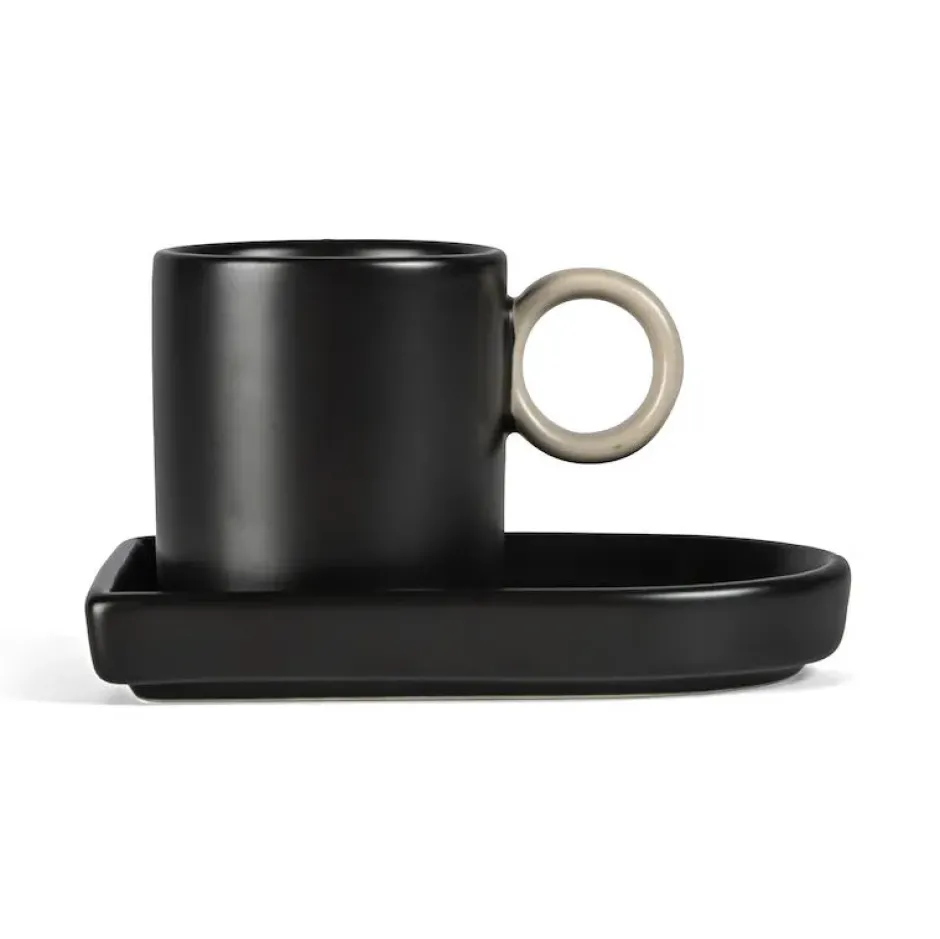 Niki espressokopp med fat, Black-beige