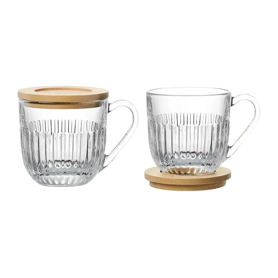 Ouessant mugg med lock/fat 2-pack, Transparent-bambu