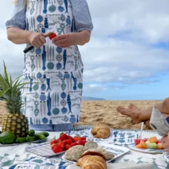 Picknick förkläde litet mönster, Blå-beige