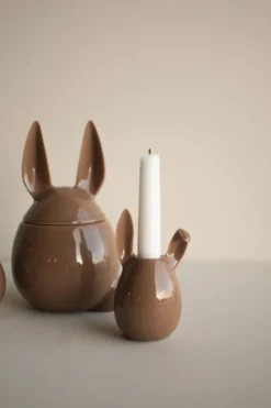 Rabbit ljusstake 13 cm, Shiny nougat