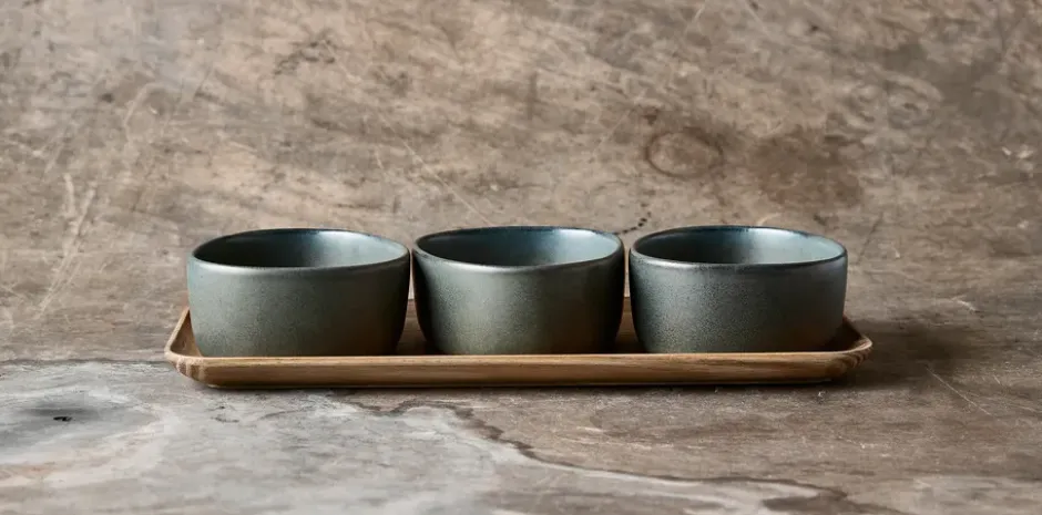 Raw Organic skålset med träbricka, Northern Green