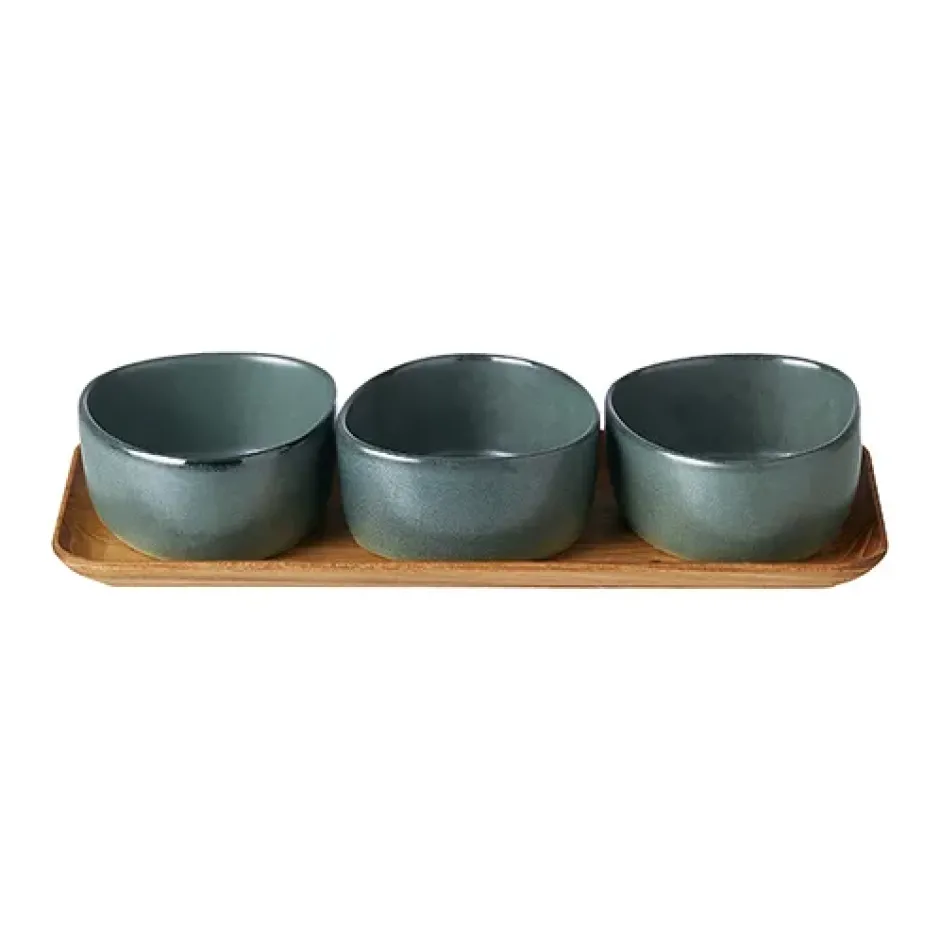 Raw Organic skålset med träbricka, Northern Green