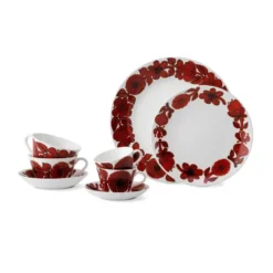 Röd Aster kaffegods, kaffekopp + fat