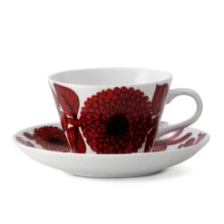 Röd Aster kaffegods, kaffekopp + fat