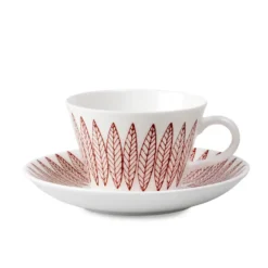 Röd Salix kaffegods, kon, Kaffekopp + fat