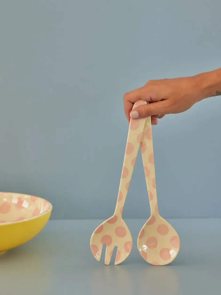 Rice salladsbestick melamin 2 delar, Pink dots
