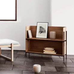 Stack hylla, oak, add on, mörkt oljat valnötsfäste