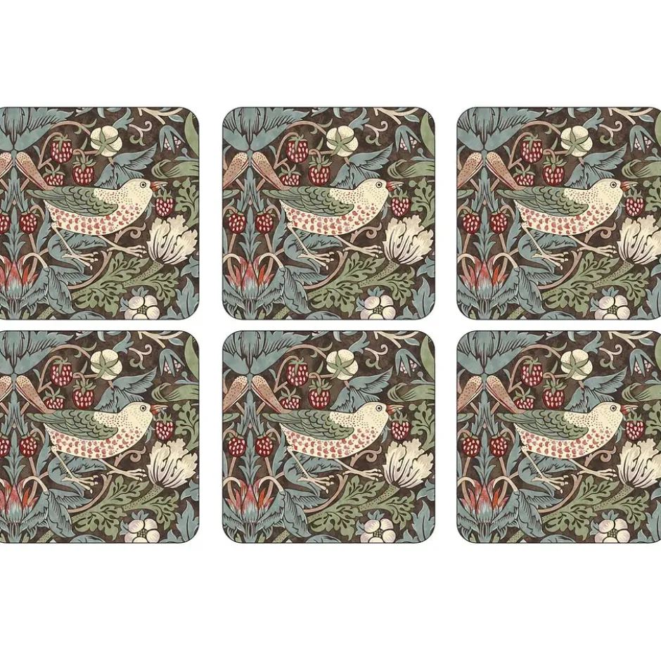 Strawberry Thief glasunderlägg 6-pack, Brun