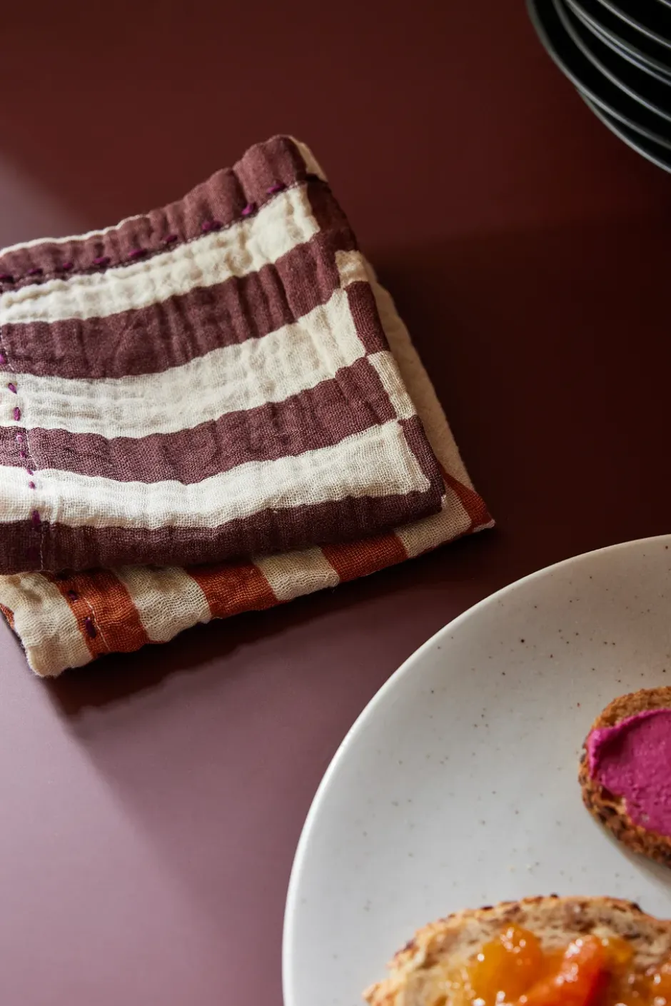 Striped bomulsservett 30x30 cm 2-pack, Burgundy
