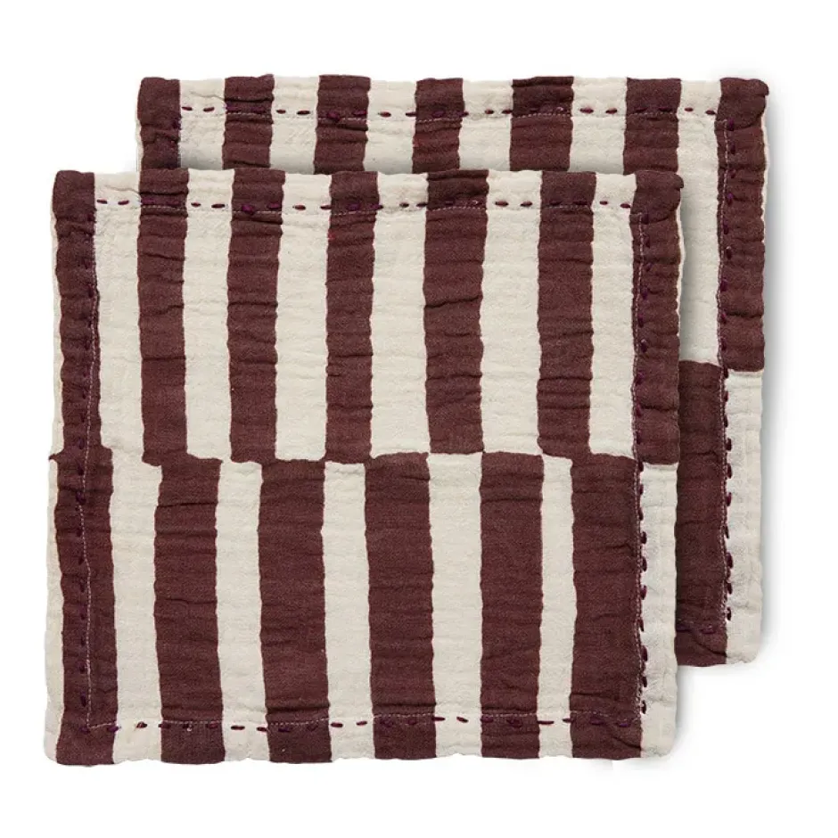 Striped bomulsservett 30x30 cm 2-pack, Burgundy