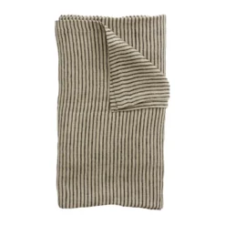 Stripe linneduk 150x300 cm, Svart-sand