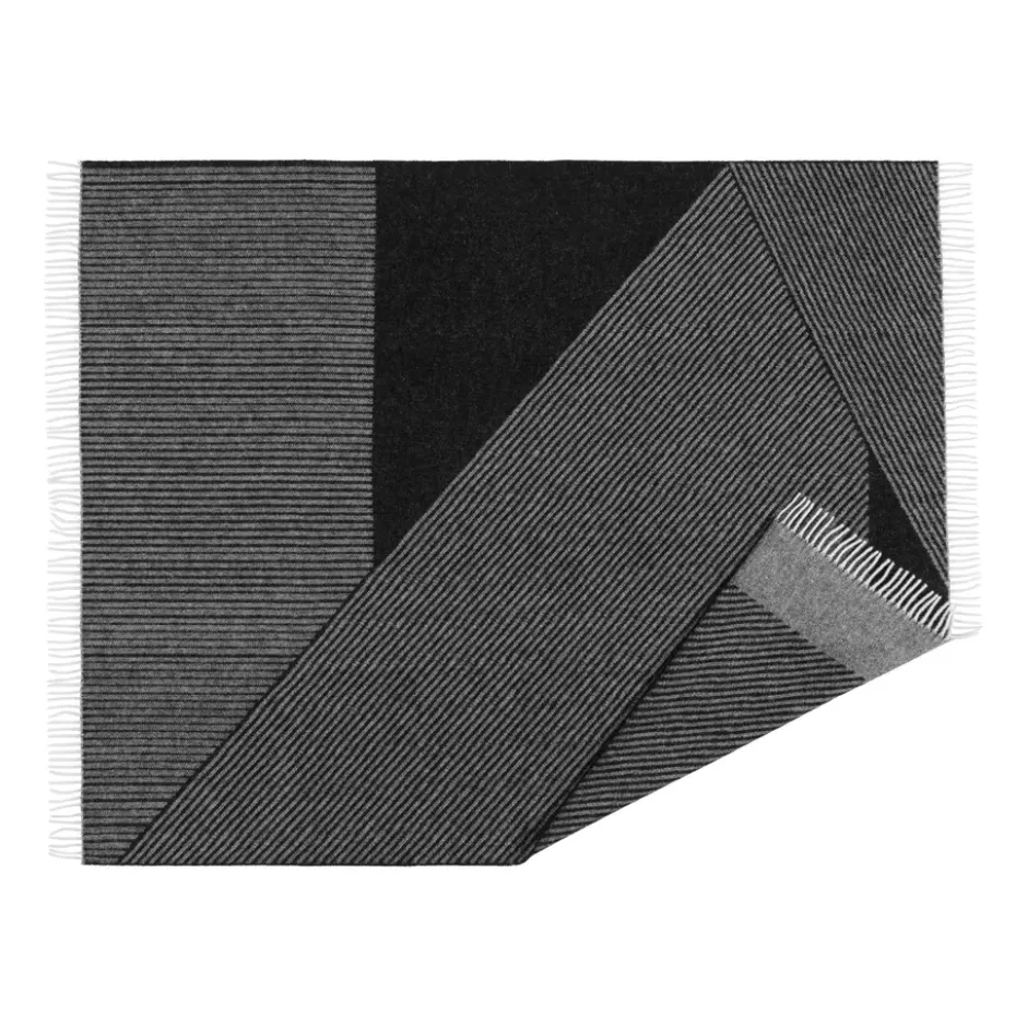 Stripes ullpläd 130x185 cm, Svart