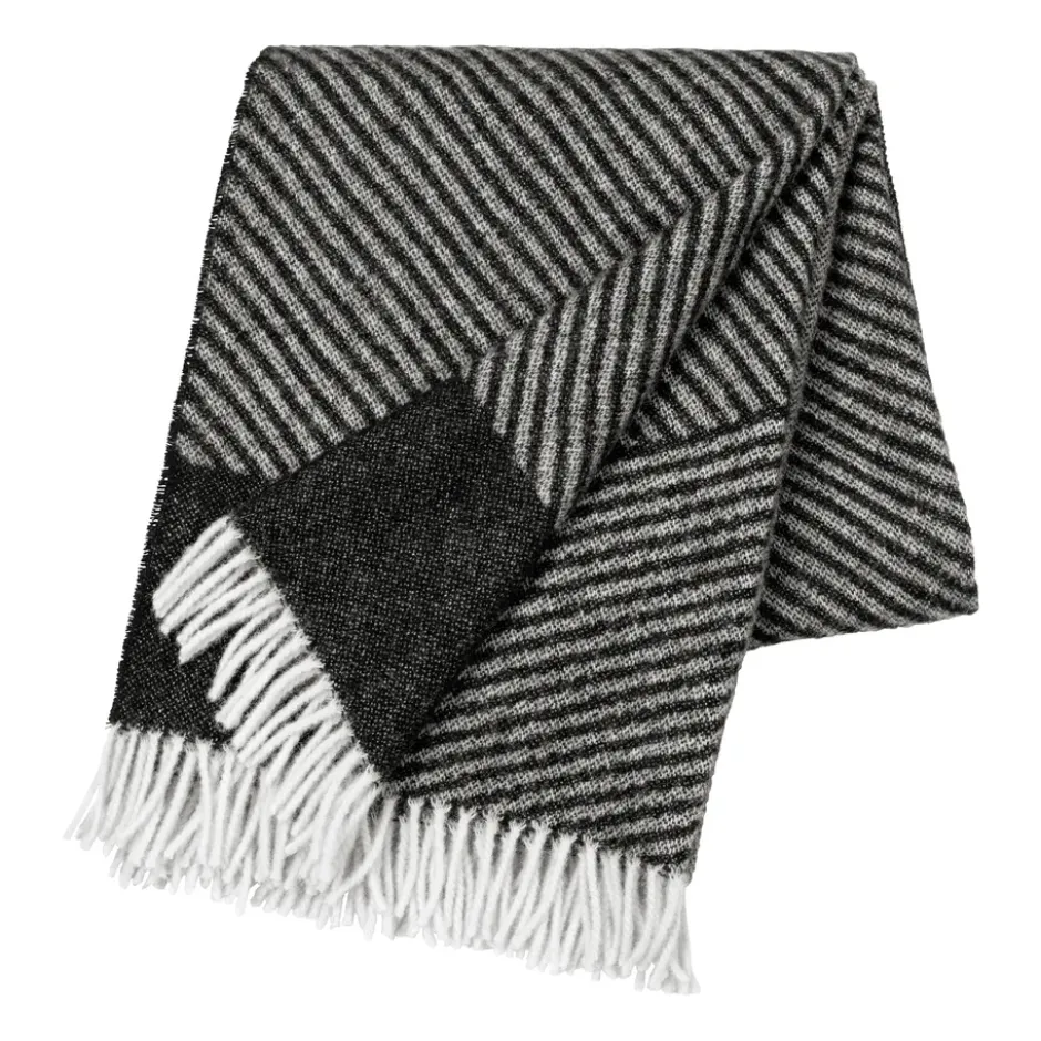 Stripes ullpläd 130x185 cm, Svart