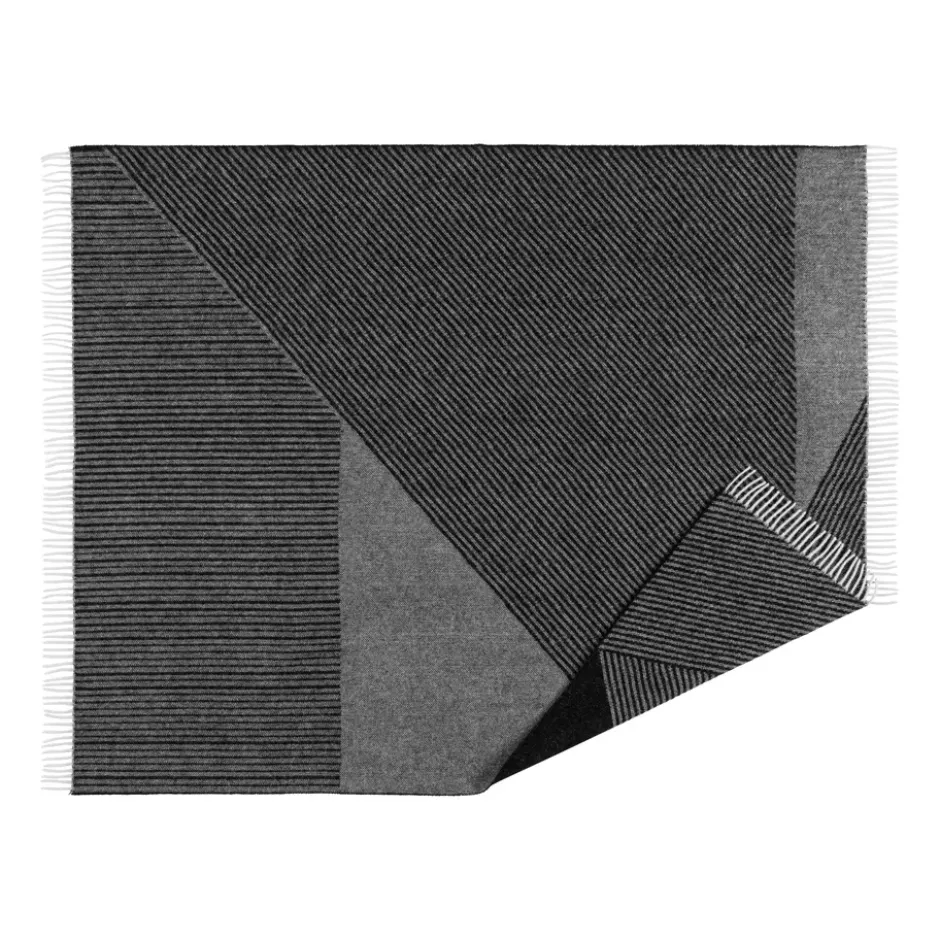 Stripes ullpläd 130x185 cm, Svart