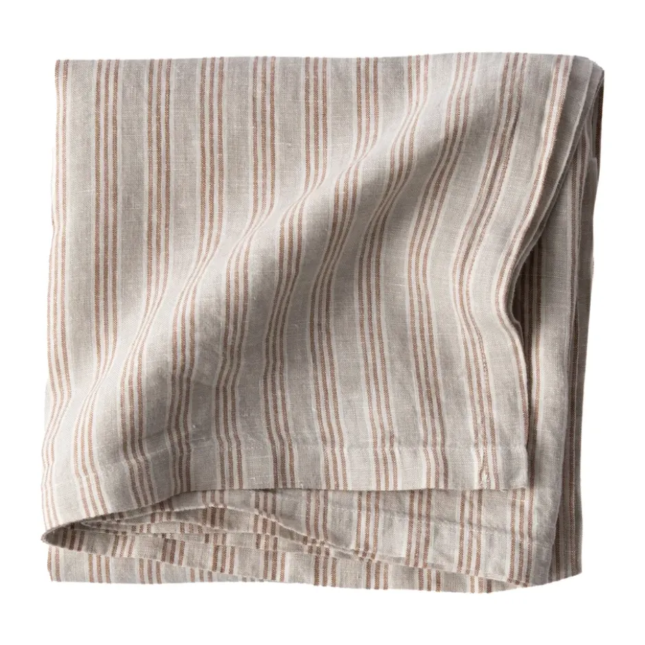 Tell Me More linneduk 145x145 cm, Hazelnut stripe