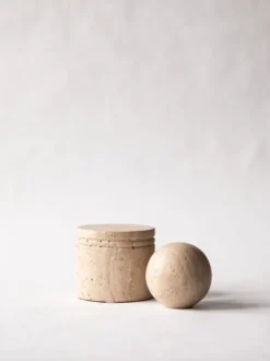 Travertine burk med lock, Ø13 cm